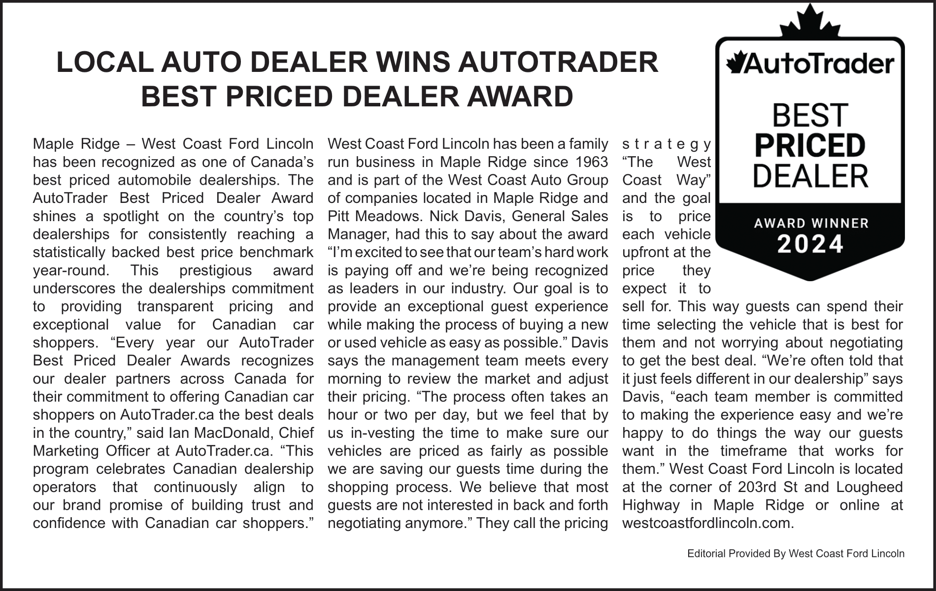 Best Priced Dealer Award